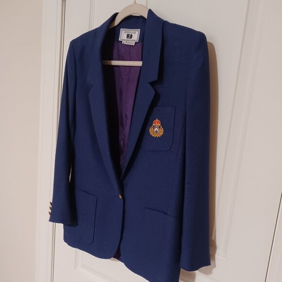 1980's Vintage Stefanie Powers Navy Blue Crested Blazer, Women's Size 6 - Picture 9 of 12